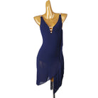 Navy latin salsa dance dress with strap ladder V neckline and plain fringe hem