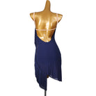 Navy fringe latin salsa dance dress rear view showing the bare back