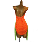 Orange jewel drape latin salsa dance dress angled view with the contrast panel