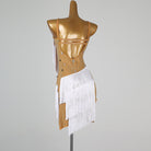 White nude panel latin salsa dance dress rear view showing the bare back