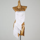 White nude panel latin salsa dance dress front view with the stud trim
