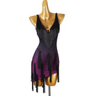 Wine ombre latin salsa dance dress angled view showing the fringe layers