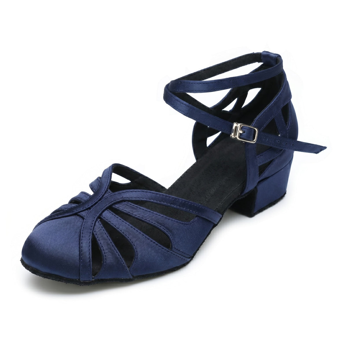 Ballroom Dance Shoes front view in Navy with closed toe and strap details