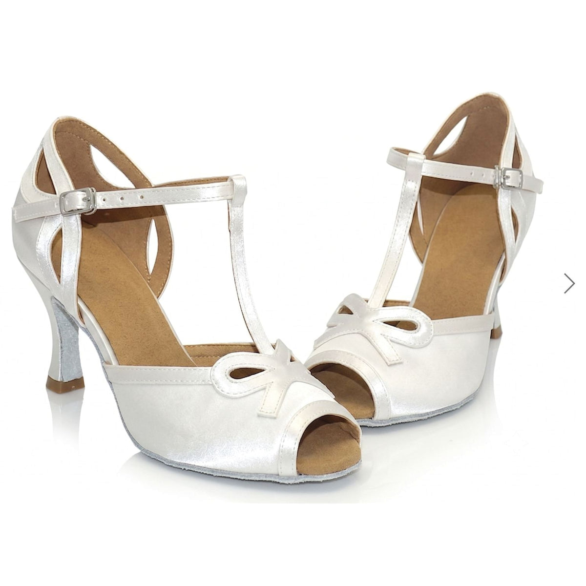 Wedding Bridal Dance Shoes front view in white with open toe and ankle strap