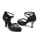 Black Rhinestone Ballroom Dancing Shoes Latin Salsa Dance Shoes
