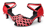 Red Satin Rhinestone Ballroom Dance Shoes Ladies Salsa Dance Shoes