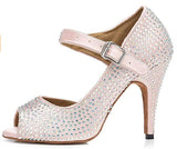 Light Pink Satin Diamante Ballroom Dance Shoes Latin Salsa Bachata Dancing Shoes