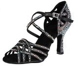 Black Satin Rhinestone Ballroom Dance Shoes Salsa Latin Dance Shoes