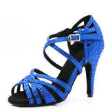 Blue Rhinestone Ballroom Dance Shoes Latin Salsa Dance Shoes