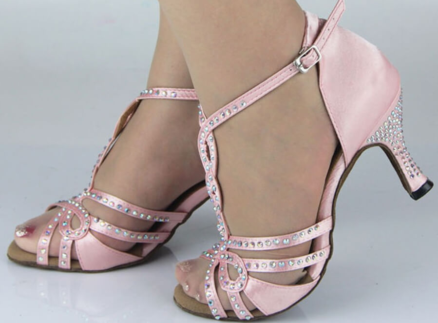 Light Pink Rhinestone Ballroom Dancing Shoes Latin Salsa Dance Shoes