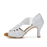 Rhinestone Ballroom Dance Shoes Silver Glitter Latin Salsa Dancing Shoes
