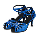 Blue Satin Diamante Ballroom Dance Shoes Latin Salsa Dancing Shoes