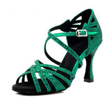 Green Rhinestone Ballroom Dancing Shoes Latin Salsa Bachata Dance Shoes
