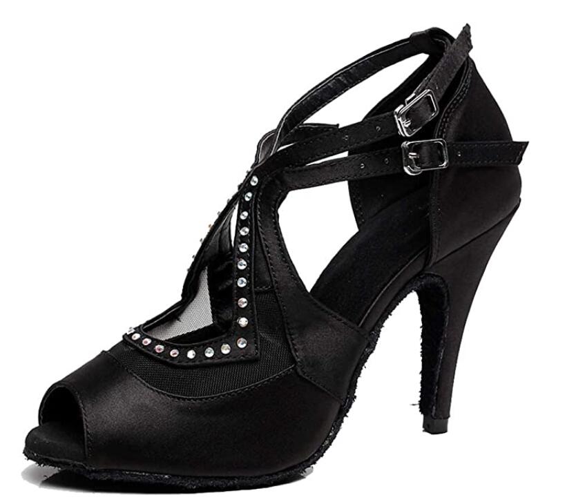 Black Rhinestone Ballroom Dance Shoes Kizomba Latin Salsa Dance Shoes