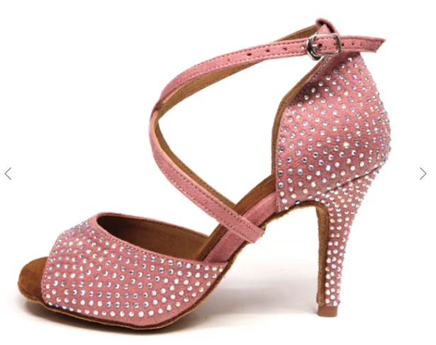 Pink Suede Diamante Ballroom Dance Shoes Latin Salsa Bachata Dance Heels