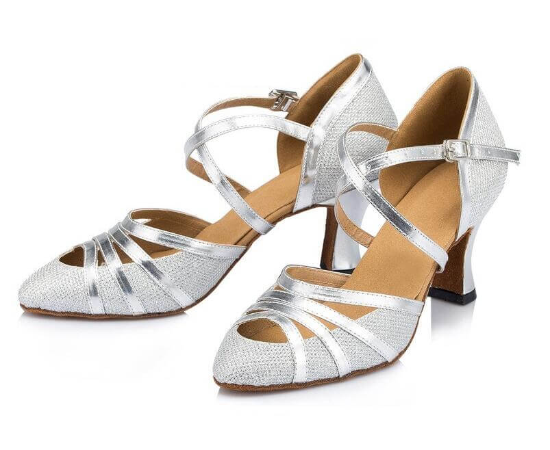 Silver Glitter Closed Toe Ballroom Dance Shoes Latin Salsa Dance Shoes
