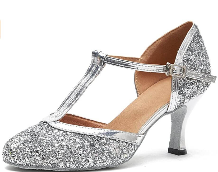 Silver Glitter Ballroom Dancing Shoes Latin Salsa Closed Toe Dance Shoes