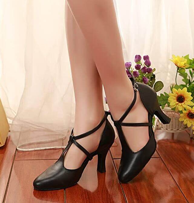 Black Leather Ballroom Dancing Shoes Latin Closed Toe Dance Shoes