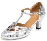 Silver Glitter T Straps Ballroom Closed Toe Dance Shoes