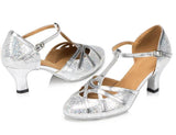 Silver Glitter T Straps Ballroom Closed Toe Dance Shoes
