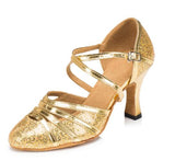 Gold Glitter Closed Toe Ballroom Dance Shoes Latin Salsa Dance Shoes
