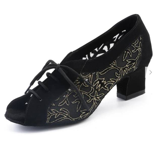 Black Suede Ballroom Cuban Heel Latin Salsa Swing Dance Shoes Low Heel