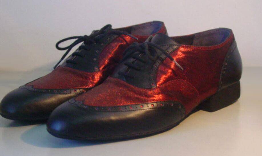 Men Black Leather with Red Glitter Ballroom Dance Shoes Latin Salsa Shoes
