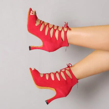 Red Suede Dance Boots Salsa Social Dance Shoes
