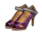Purple Satin Ballroom Shoes Latin Salsa Dance Heels