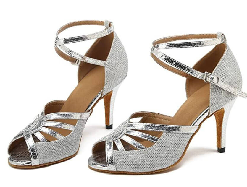 Silver Glitter Ballroom Dance Shoes Latin Salsa Dancing Shoes