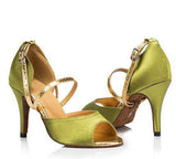 Green Satin Ballroom Shoes Latin Salsa Dance Heels