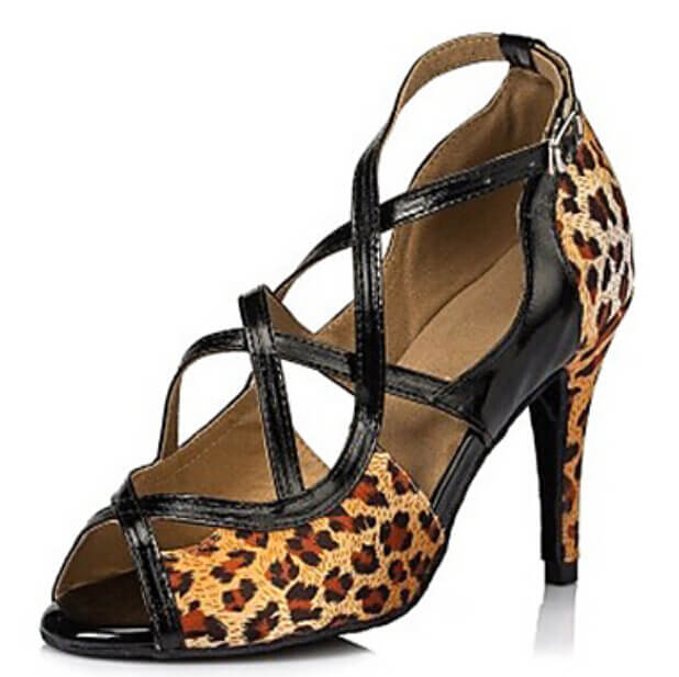 Leopard Satin Ballroom Dancing Shoes Latin Salsa Dance Shoes