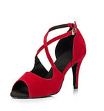 Red Suede Ballroom Shoes Latin Salsa Dance Shoes
