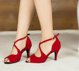 Red Suede Ballroom Shoes Latin Salsa Dance Shoes