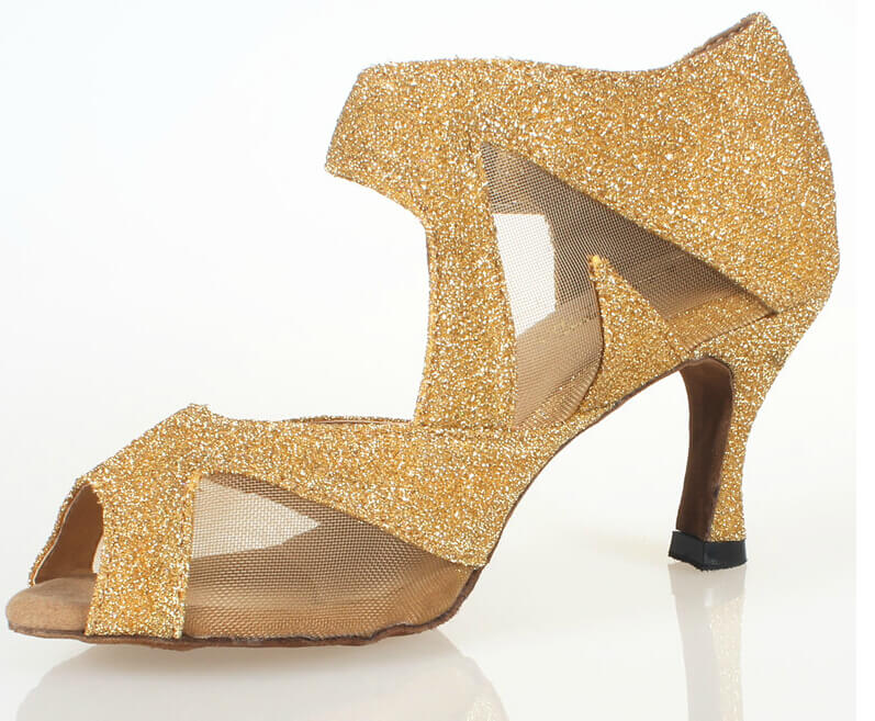 Gold Sparkle Ballroom Dance Shoes Latin Salsa Dance Shoes