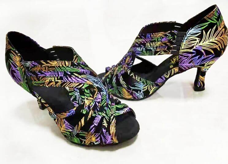 Flower Print Ballroom Dance Shoes Latin Salsa Dancing Heels