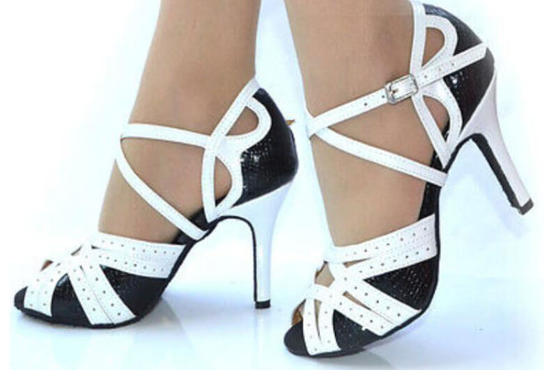 Black and White Ballroom Dancing Shoes Latin Salsa Dance Heels