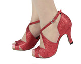 Red Glitter Ballroom Dance Shoes Latin Salsa Dance Shoes