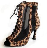 Leopard Suede Ballroom Dance Boots Latin Salsa Bachata Kizomba Dancing Boots