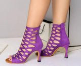Purple Suede Dance Boots Salsa Bachata Latin Dance High Heels