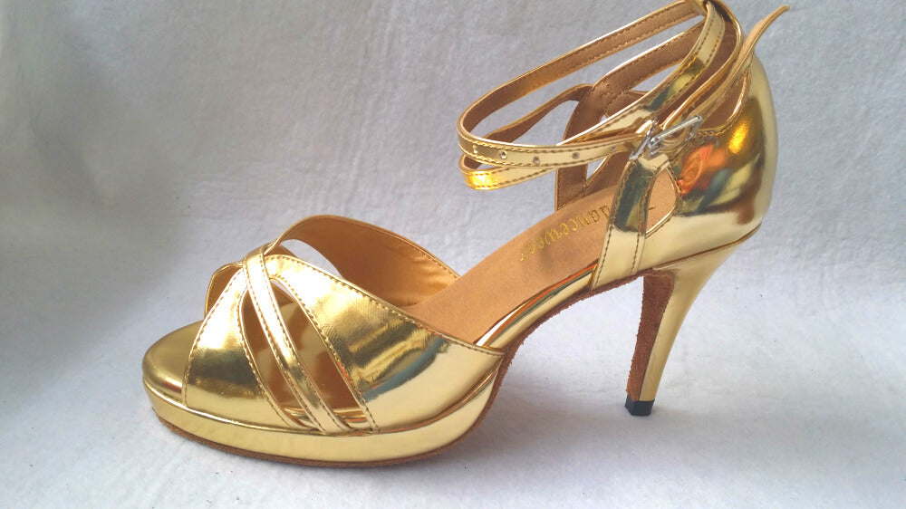 Gold Leather Samba Platform Dance Heels