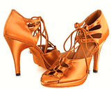 Tan Satin Samba Platform Dance Shoes